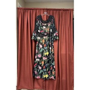 TADASHI SHOJI EVENING DRESS/GOWN Off The Shoulder LORELY Sz 16 FLORAL LACE MAXI